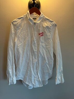 aerie White Button-Down Shirt with Red Embroidered Logo